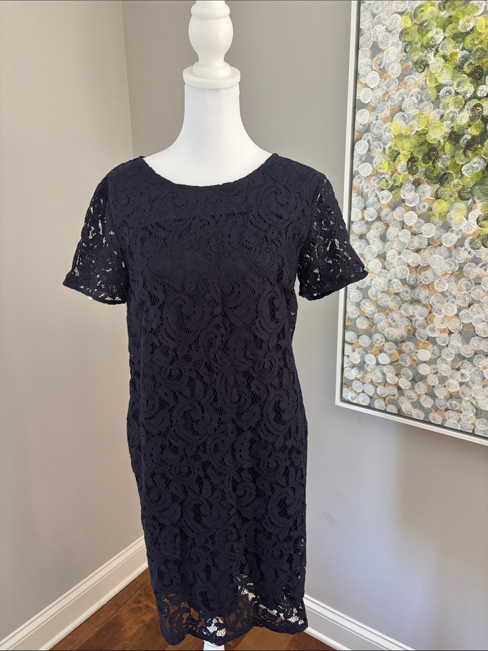 Classic navy blue Lace Shift Dress - Women's